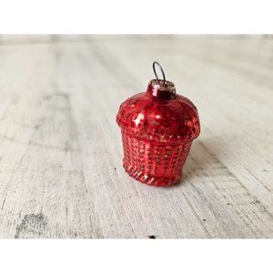Antique Mercury glass basket mini ornament Xmas red pink ornament tree